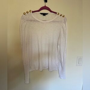 Veronica Beard White Pima Cotton Scoop Long Sleeve Gold Buttons Medium FLAWED